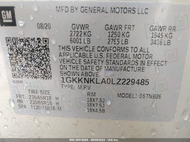 GMC ACADIA SLE 2020 1GKKNKLA0LZ229485 Image 9