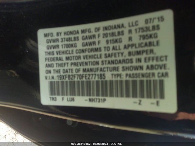 Honda Civic Sedan Se 2015 19XFB2F70FE277185 Image 9