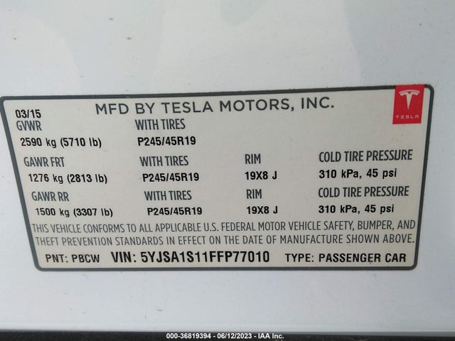 5YJSA1S11FFP77010 Tesla Model S Kwh Battery