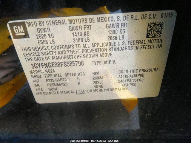3GYFNGE38FS585798 Cadillac Srx Premium Collection