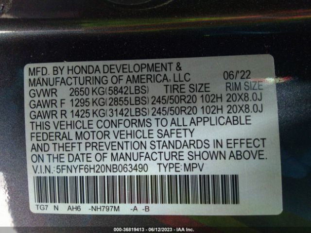 5FNYF6H20NB063490 Honda Pilot Special Edition