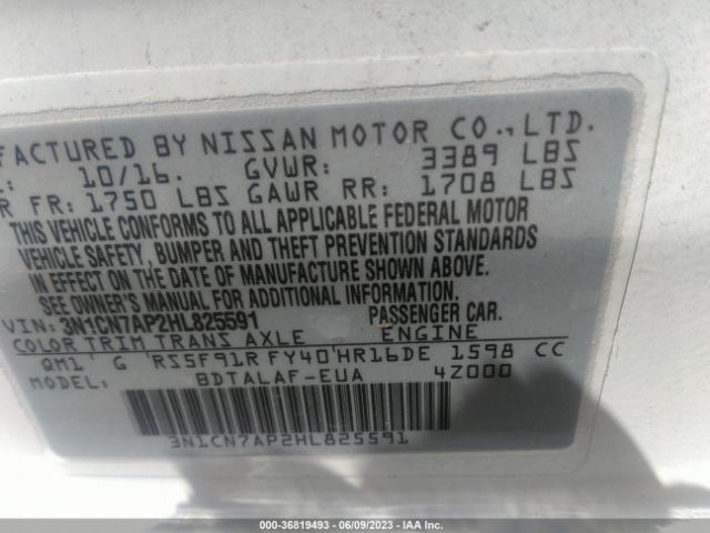 3N1CN7AP2HL825591 Nissan Versa Sedan S