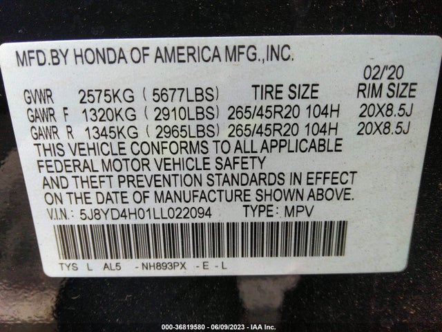 Acura Mdx Technology & A-spec Packages 2020 5J8YD4H01LL022094 Image 9