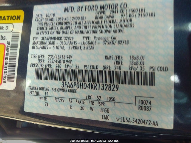 Ford FUSION SE 2019 3FA6P0HD4KR132829 Image 15