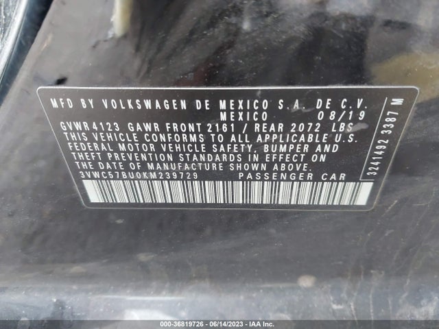 3VWC57BU0KM239729 Volkswagen Jetta S/se/r-line