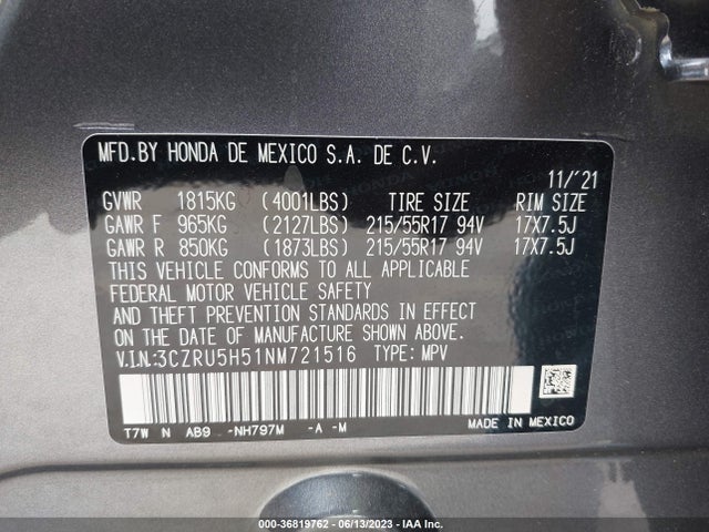 Honda HR-V EX 2022 3CZRU5H51NM721516 Image 9