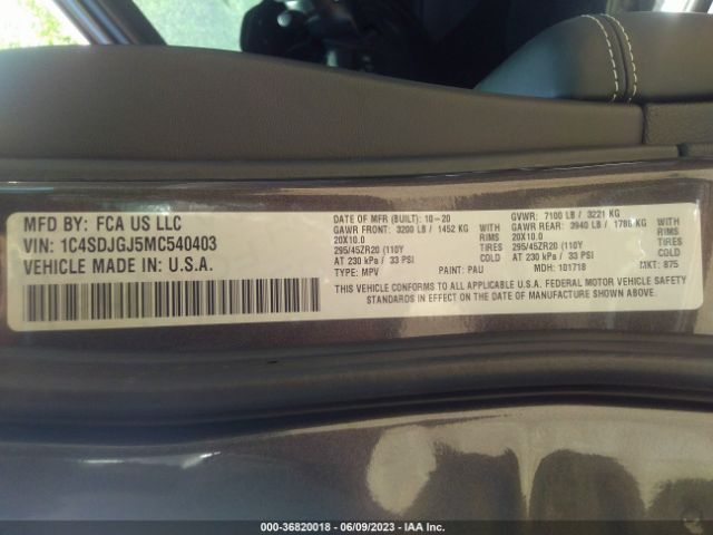 2021 DODGE DURANGO 1C4SDJGJ5MC540403 Photo 8