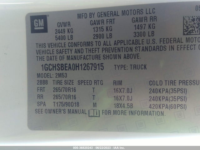 Chevrolet Colorado 2wd Wt 2017 1GCHSBEA0H1267915 Image 11