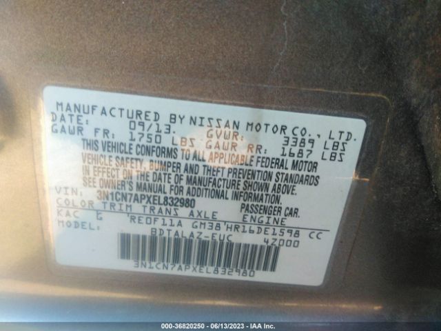 3N1CN7APXEL832980 Nissan Versa S Plus