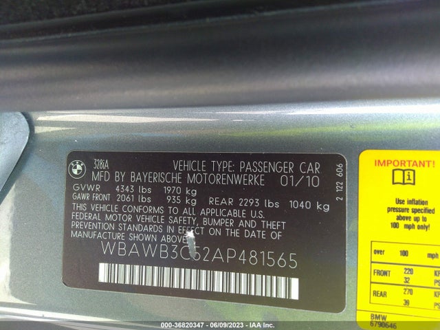 Продаж на аукціоні авто 2010 Bmw 3 Series 328i, vin: WBAWB3C52AP481565, номер лоту: 36820347