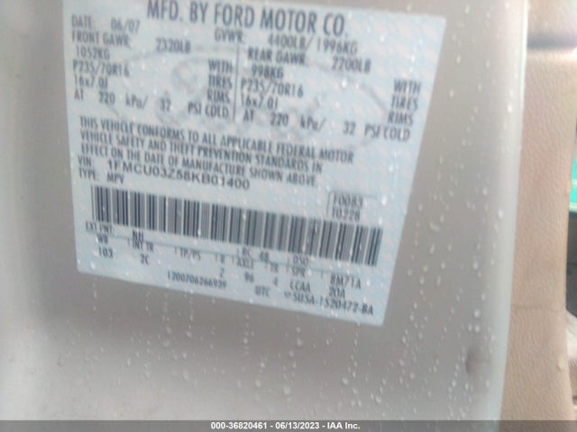 2008 FORD ESCAPE XLT VIN: 1FMCU03Z58KB01400