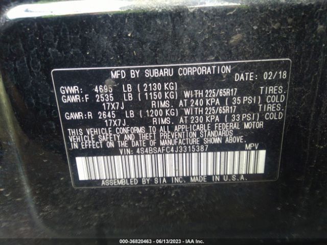 4S4BSAFC4J3315387 Subaru Outback Premium