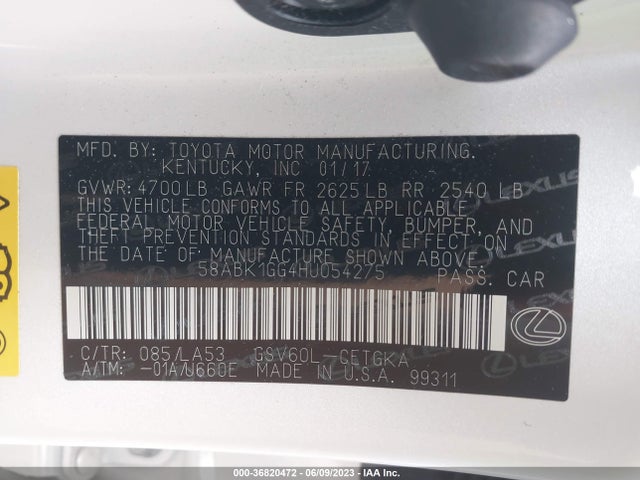 58ABK1GG4HU054275 Lexus Es Es 350