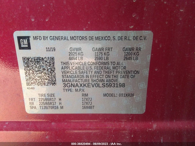 Chevrolet EQUINOX LT 2020 3GNAXKEV0LS593198 Image 9