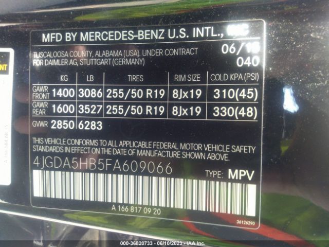 4JGDA5HB5FA609066 Mercedes-Benz M-class Ml 350