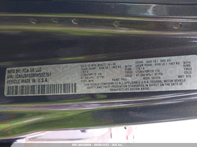 1C4HJXFG0MW552761 Jeep Wrangler Unlimited Rubicon