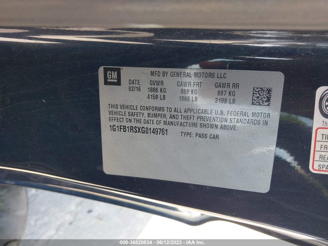 Chevrolet Camaro 1lt 2016 1G1FB1RSXG0149761 Image 16