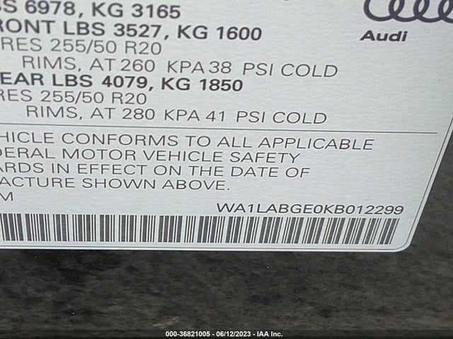 2019 Audi e-tron, VIN: WA1LABGE0KB012299