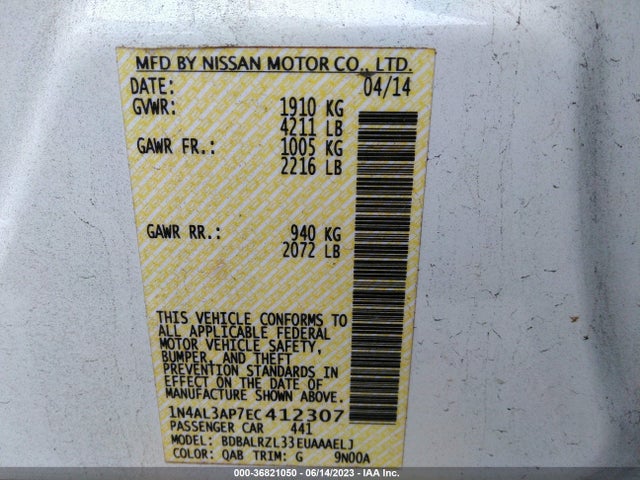 2014 NISSAN ALTIMA 2.5 S VIN: 1N4AL3AP7EC412307