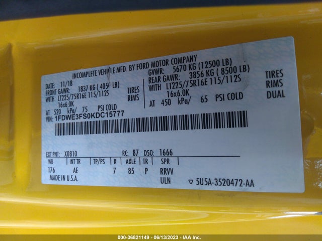2019 Ford E-Series, VIN: 1FDWE3FS0KDC15777