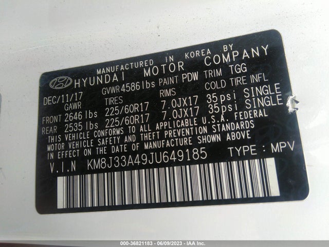 Hyundai TUCSON SEL 2018 KM8J33A49JU649185 Image 9