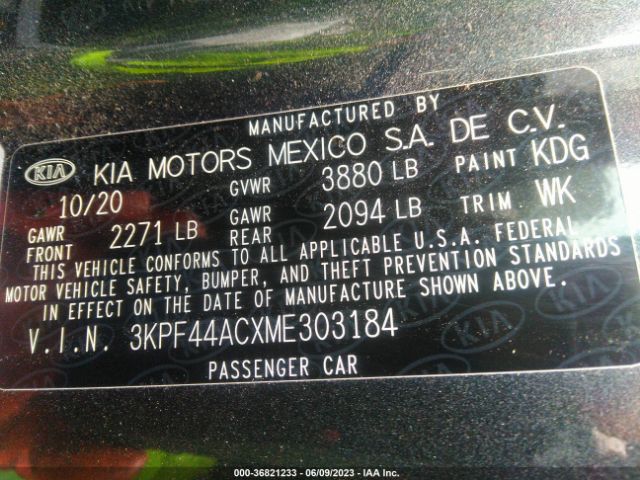 3KPF44ACXME303184 KIA FORTE GT