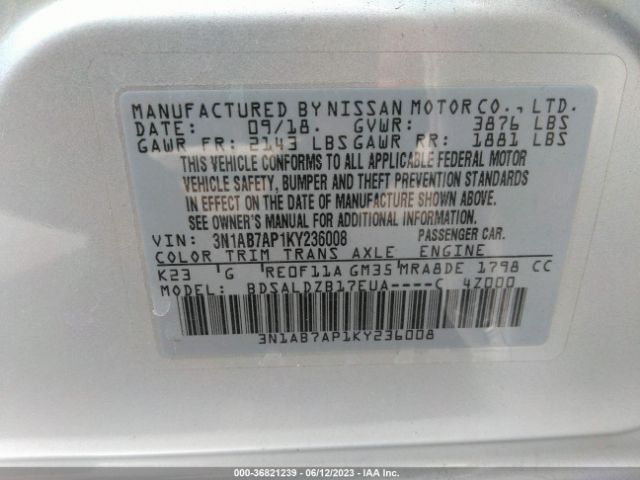 3N1AB7AP1KY236008 Nissan SENTRA SV