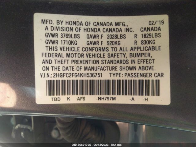 2HGFC2F64KH536751 Honda Civic Lx