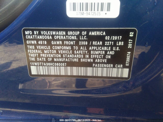 1VWDT7A36HC060057 Volkswagen Passat R-line W/comfort Pkg