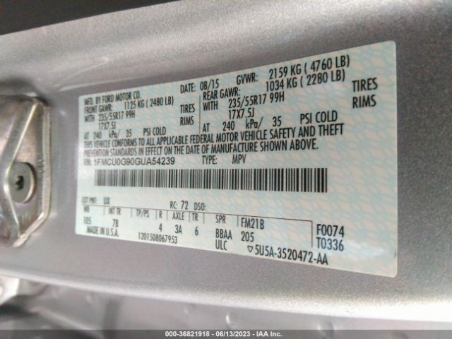 1FMCU0G90GUA54239 Ford ESCAPE SE