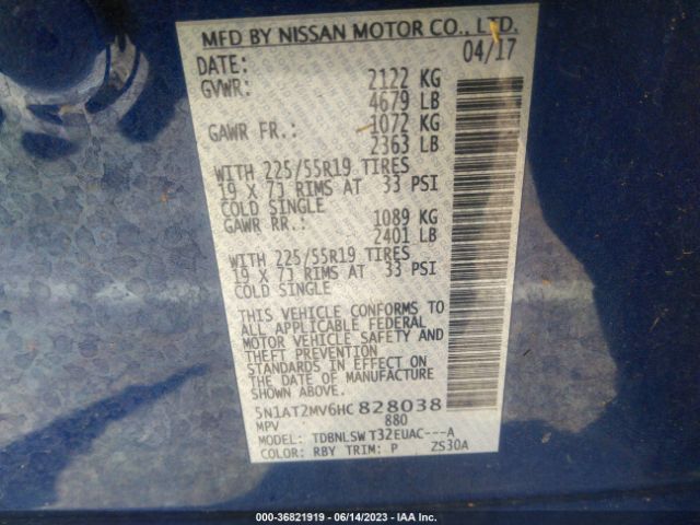 5N1AT2MV6HC828038 Nissan Rogue Sl