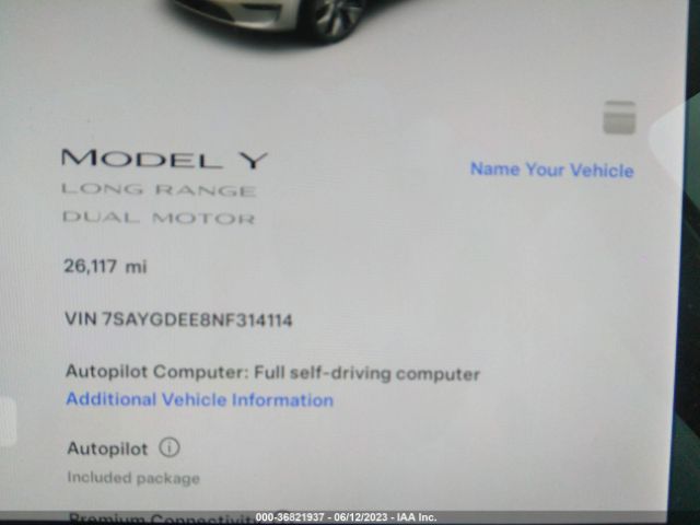 7SAYGDEE8NF314114 Tesla Model Y Long Range