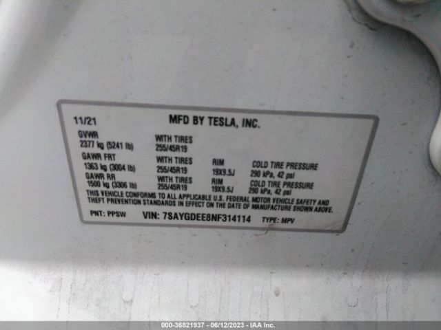 7SAYGDEE8NF314114 Tesla Model Y Long Range