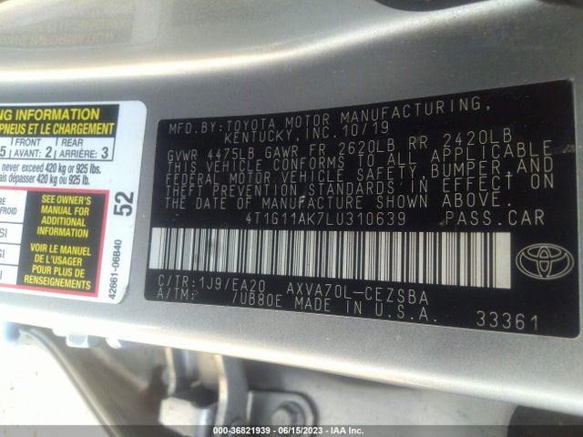 Toyota CAMRY SE 2020 4T1G11AK7LU310639 Image 16