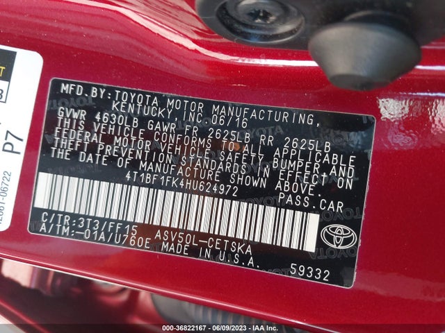 Toyota CAMRY SE 2017 4T1BF1FK4HU624972 Image 10
