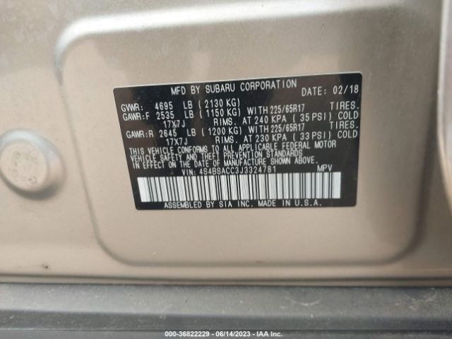 4S4BSACC3J3324781 Subaru Outback Premium