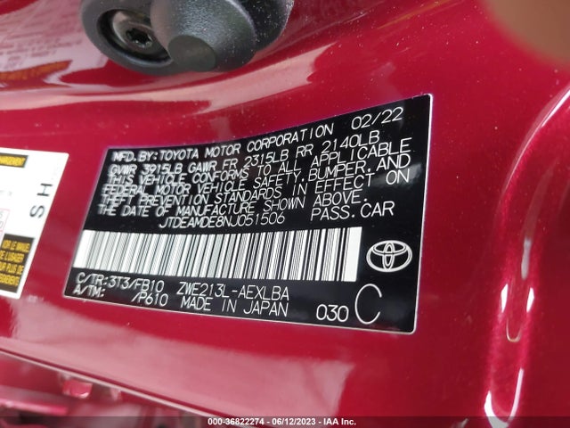 Toyota Corolla Hybrid Le 2022 JTDEAMDE8NJ051506 Image 16