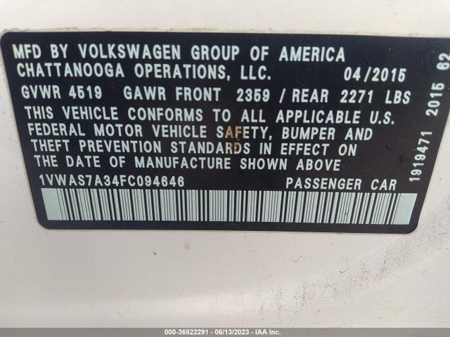 1VWAS7A34FC094646 Volkswagen Passat 1.8t Limited Edition