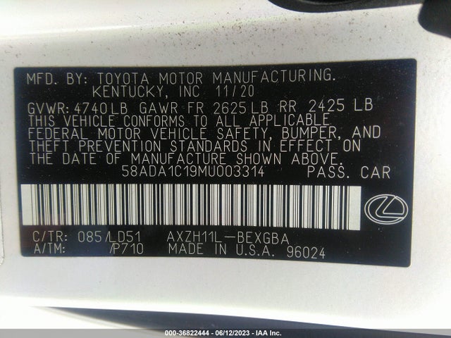 2021 Lexus ES, VIN: 58ADA1C19MU003314