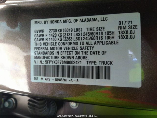 Honda Ridgeline Rtl-e 2021 5FPYK3F78MB002421 Image 15