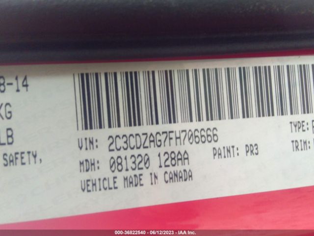 2C3CDZAG7FH706666 Dodge Challenger Sxt