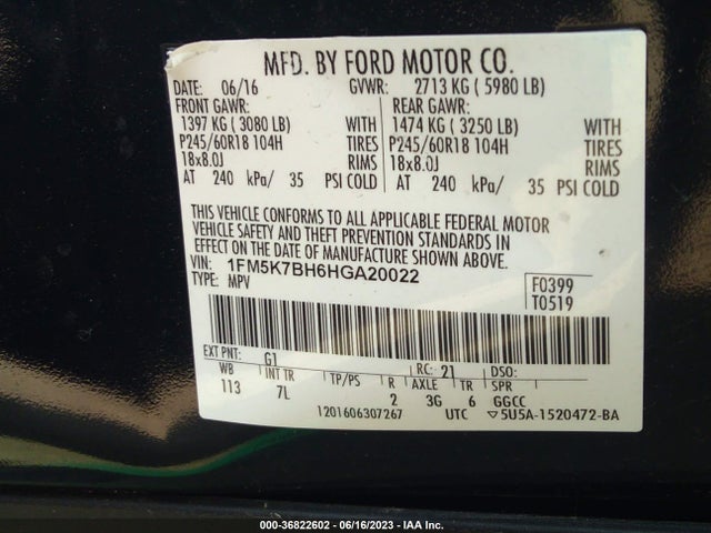 Ford Explorer 2017 1FM5K7BH6HGA20022 Image 9