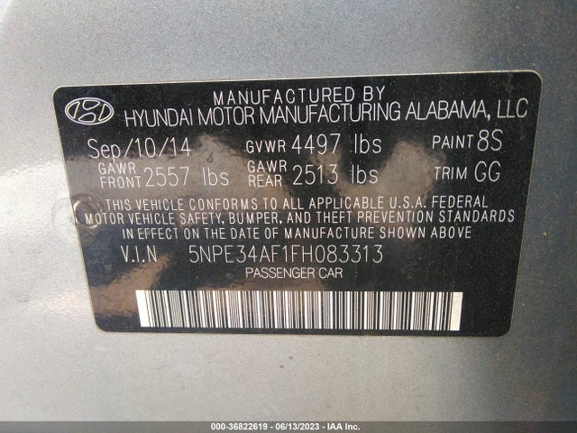2015 HYUNDAI SONATA 2.4L SPORT VIN: 5NPE34AF1FH083313