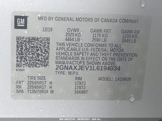 Chevrolet EQUINOX LT 2020 2GNAXJEV1L6194034 Image 9