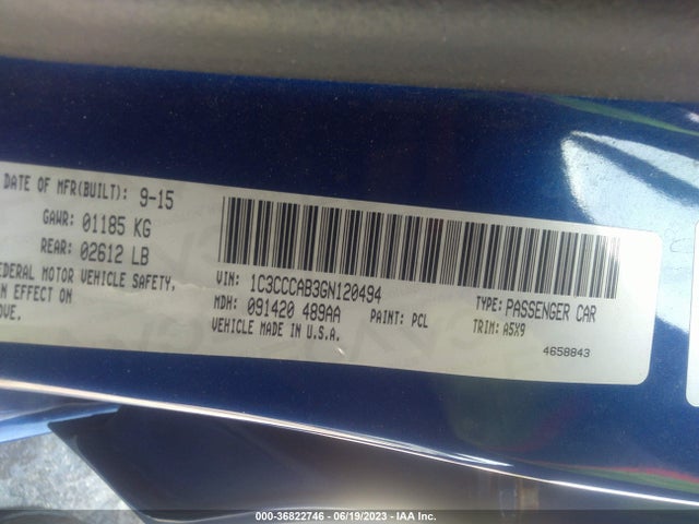 2016 CHRYSLER 200 LIMITED VIN: 1C3CCCAB3GN120494