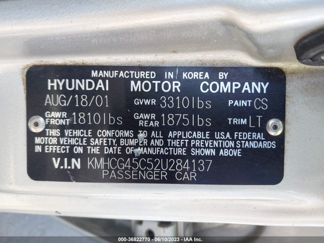 2002 HYUNDAI ACCENT GL VIN: KMHCG45C52U284137