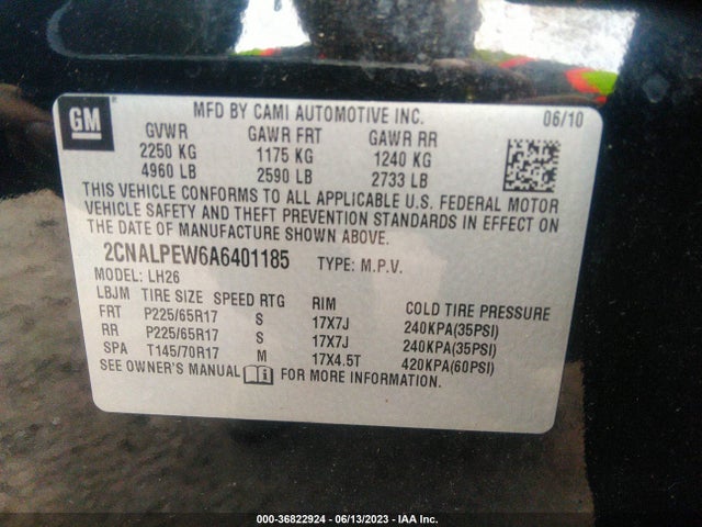 2010 CHEVROLET EQUINOX LT W/2LT VIN: 2CNALPEW6A6401185