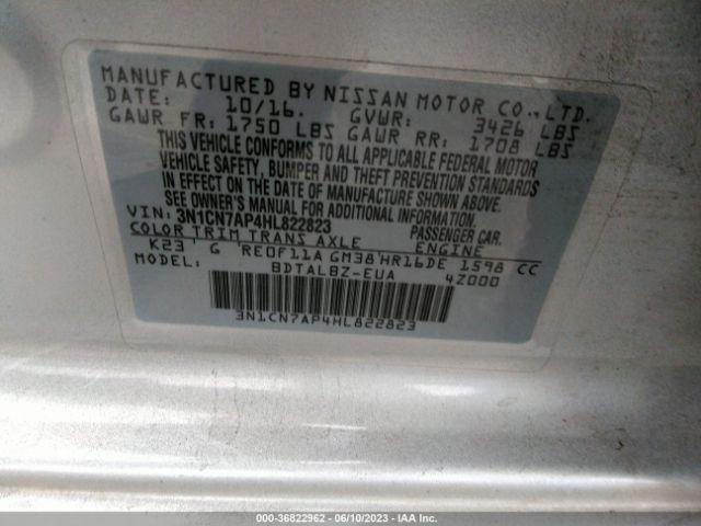 3N1CN7AP4HL822823 Nissan Versa Sedan Sv