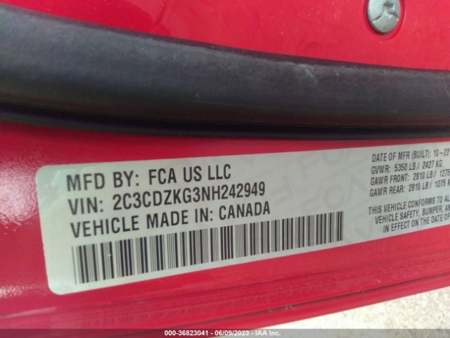 2C3CDZKG3NH242949 Dodge Challenger Gt
