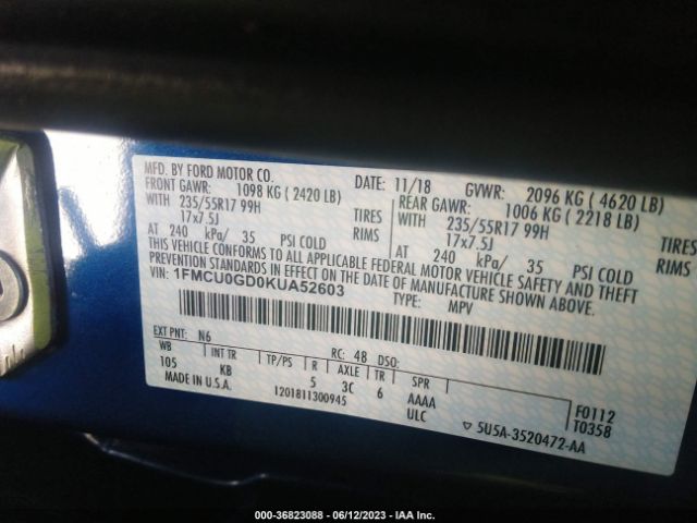 1FMCU0GD0KUA52603 Ford ESCAPE SE